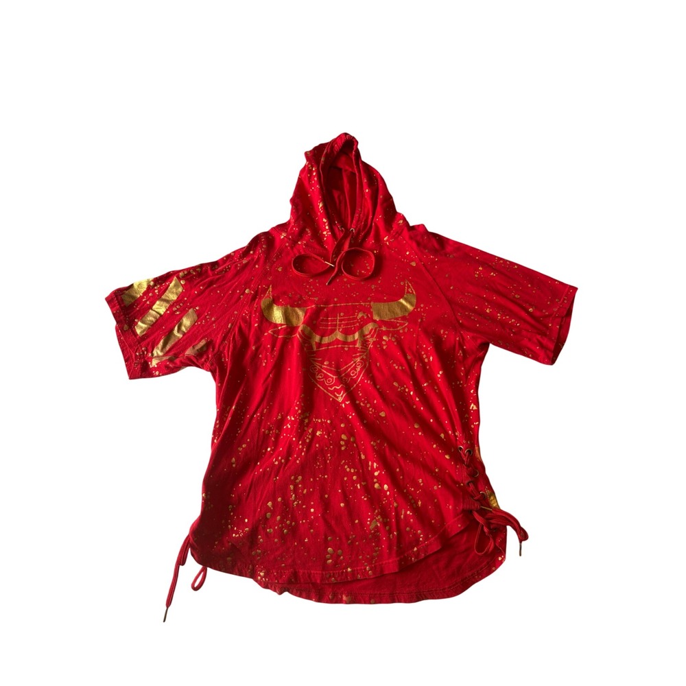 Legendary Status Mens Red Gold Foil Chicago Bulls Short Sleeve Hoodie Large